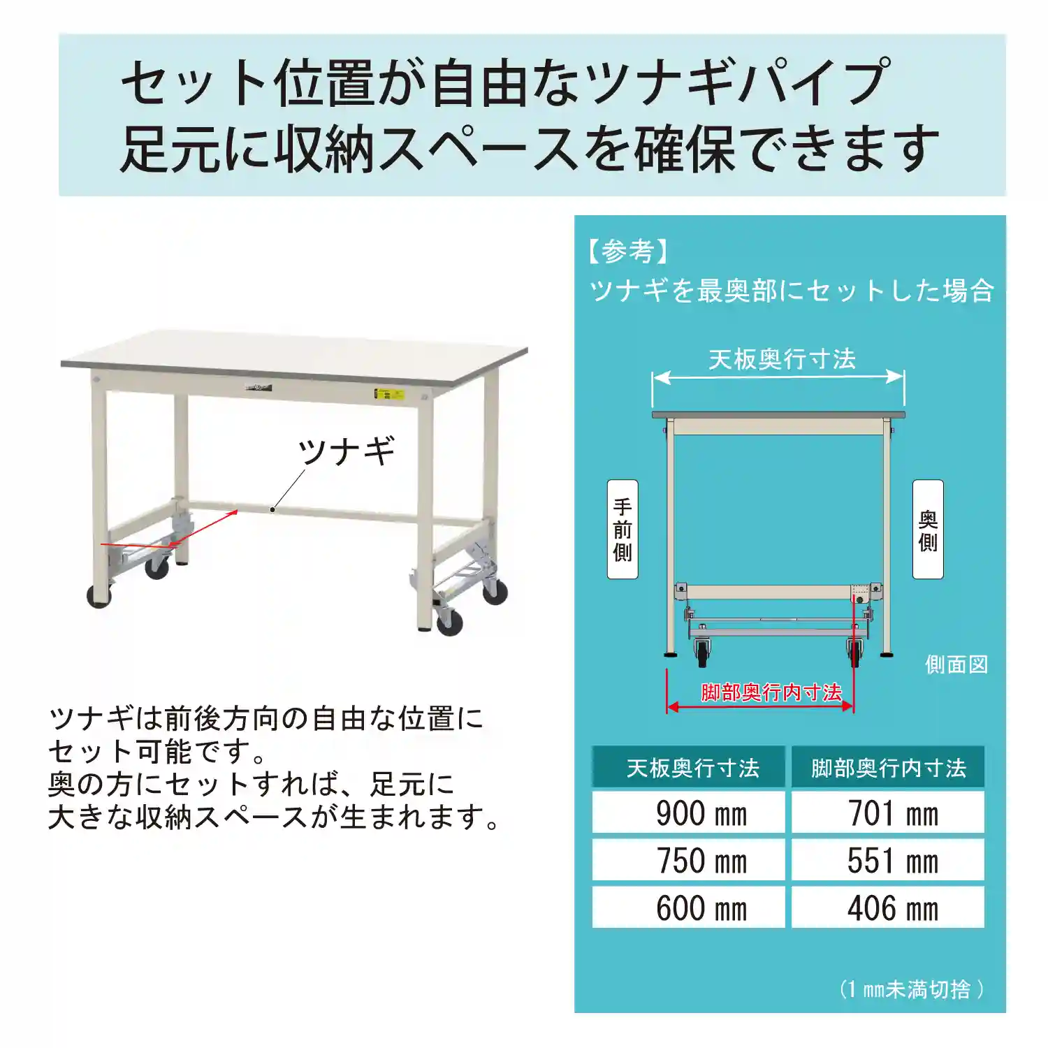 実験用ラボテーブル ワンタッチ移動タイプ H740mm（全面棚板付）
